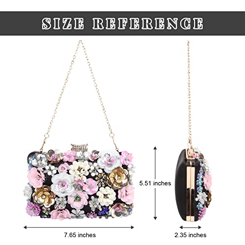 Fecialy Women's Floral Evening Handbags Colorful Rhinestone Clutch Purses Floral Bride Wedding Handbag Chain Shoulder Bag - Image 3
