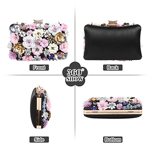 Fecialy Women's Floral Evening Handbags Colorful Rhinestone Clutch Purses Floral Bride Wedding Handbag Chain Shoulder Bag - Image 2
