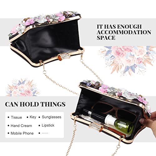 Fecialy Women's Floral Evening Handbags Colorful Rhinestone Clutch Purses Floral Bride Wedding Handbag Chain Shoulder Bag - Image 4