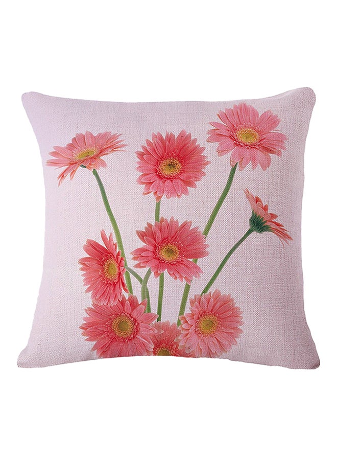 Sweet Chrysanthemum Print Pillow Cover White/Pink 45x45cm