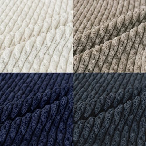 Cozoomy Set of 4 Navy White Taupe Decorative Throw Pillow Covers 18x18 Inch Corduroy Pillow Covers for Bed Couch Sofa Living Room Soft Square Cushion Cases - Image 3