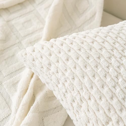 Cozoomy Set of 4 Navy White Taupe Decorative Throw Pillow Covers 18x18 Inch Corduroy Pillow Covers for Bed Couch Sofa Living Room Soft Square Cushion Cases - Image 4