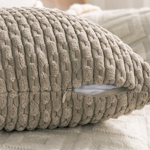 Cozoomy Set of 4 Navy White Taupe Decorative Throw Pillow Covers 18x18 Inch Corduroy Pillow Covers for Bed Couch Sofa Living Room Soft Square Cushion Cases - Image 5