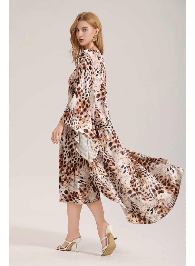 Closme Elegant Animal Print Satin Kimono Robe – Loose Fit Beach Cover Up for Women - Image 3