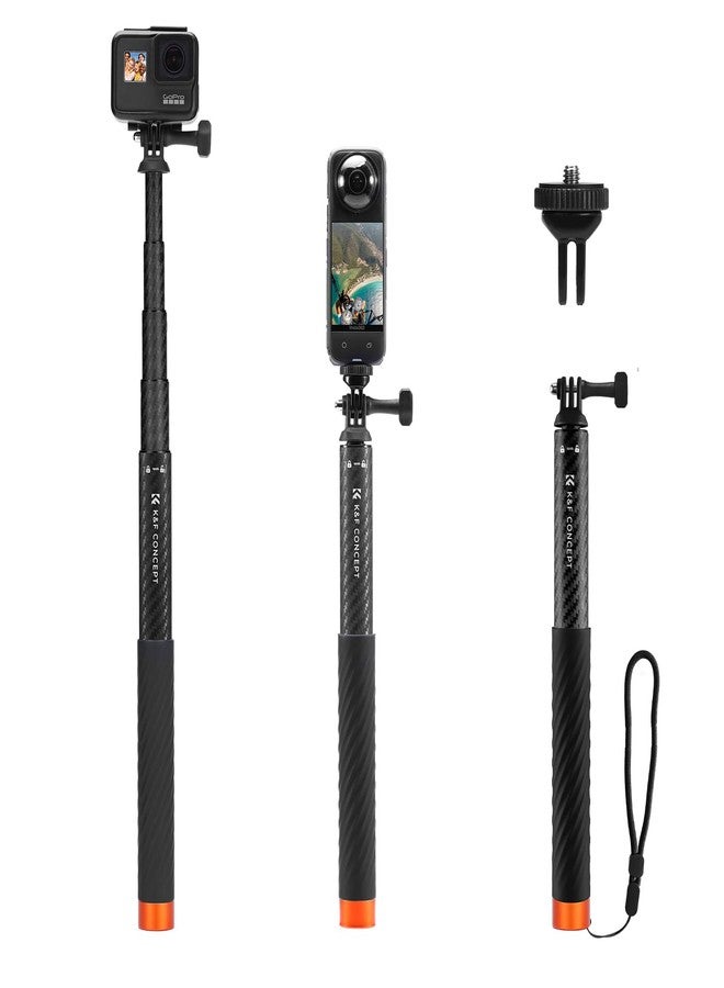 K&F Concept Invisible Selfie Stick, Extension Carbon Long Pole（127cm/50in） for Insta360 X5 Sports Camera GoPro DJI OSMO Pocket 3, 1/4" Extended Monopod with GoPro Adapter and Wrist Strap. - Image 1