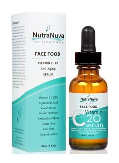 nutranuva Face Food Anti Aging Natural 20 Vitamin C Serum Complex VEGAN Formula Kakadu Plum Hyaluronic Acid Peptides Aquatic Plants Aloe and more for Wrinkles Age Spots Collagen1 fl Oz 