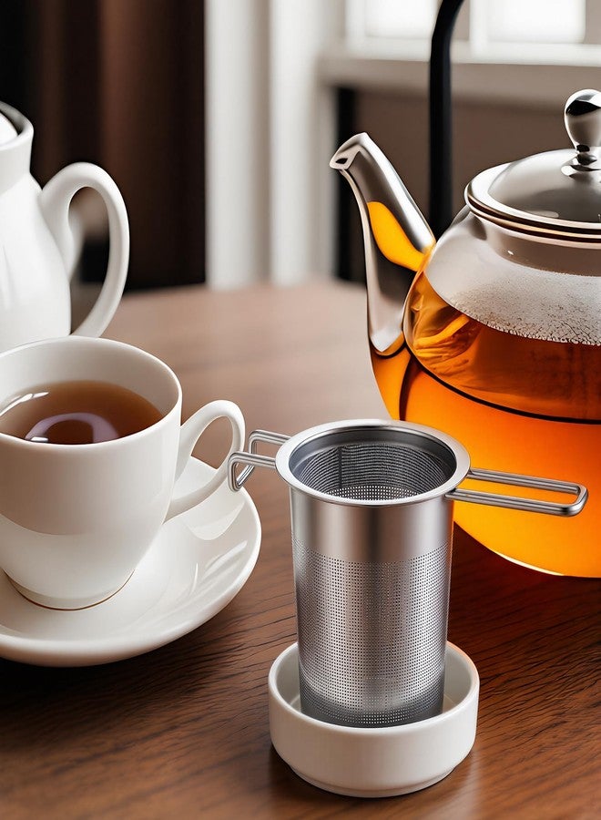 Ferrochef 2 Pack Extra Fine Tea Infuser with Ceramic Dish Set Stainless Steel Loose Leaf Strainer with Extended Handle, Large Extra Fine Mesh Tea Filter for Cups, Mugs & Teapots - Image 5