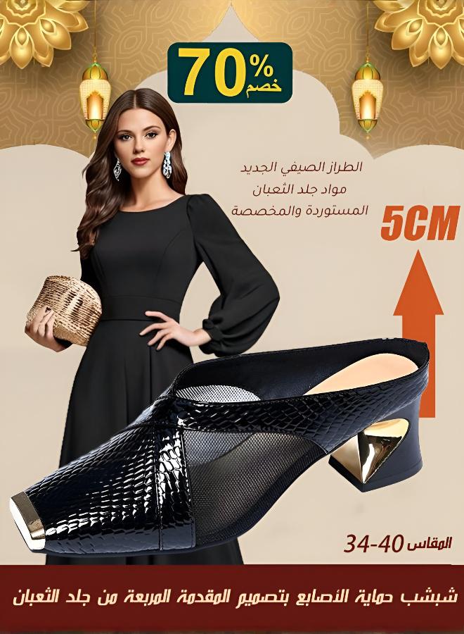 Chic Snakeskin Pattern Square Toe Flat Sandals - Image 4