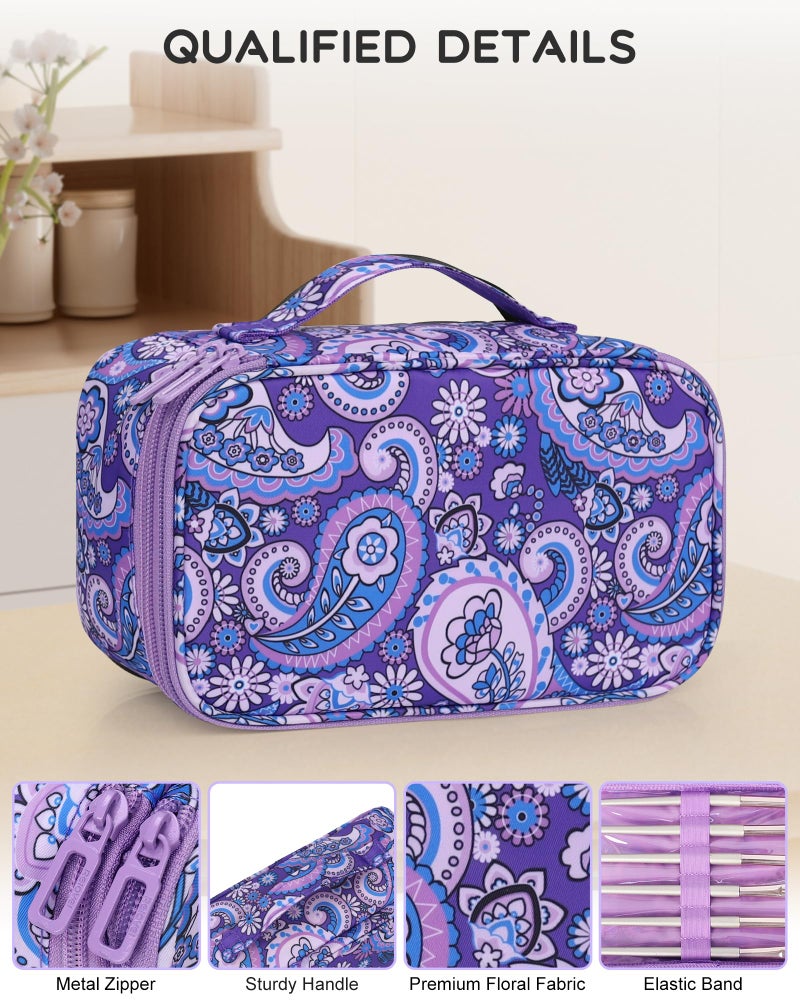 Relavel Travel Makeup Bag, Small Floral Cosmetic Bag with Makeup Brush Compartment, Portable Makeup Pouch for Women, Double Layer Cute Toiletry Organizer Bag, Purple Flower - Image 4