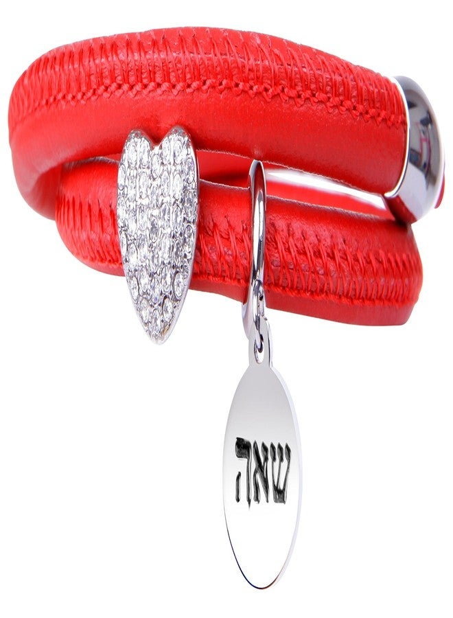 Agenda Valentine Day Leather Charms Bangle for Women with Stainless Steel Charms Judaica Inspirational Bracelet Jewelry kabbalah LOVE - Image 1