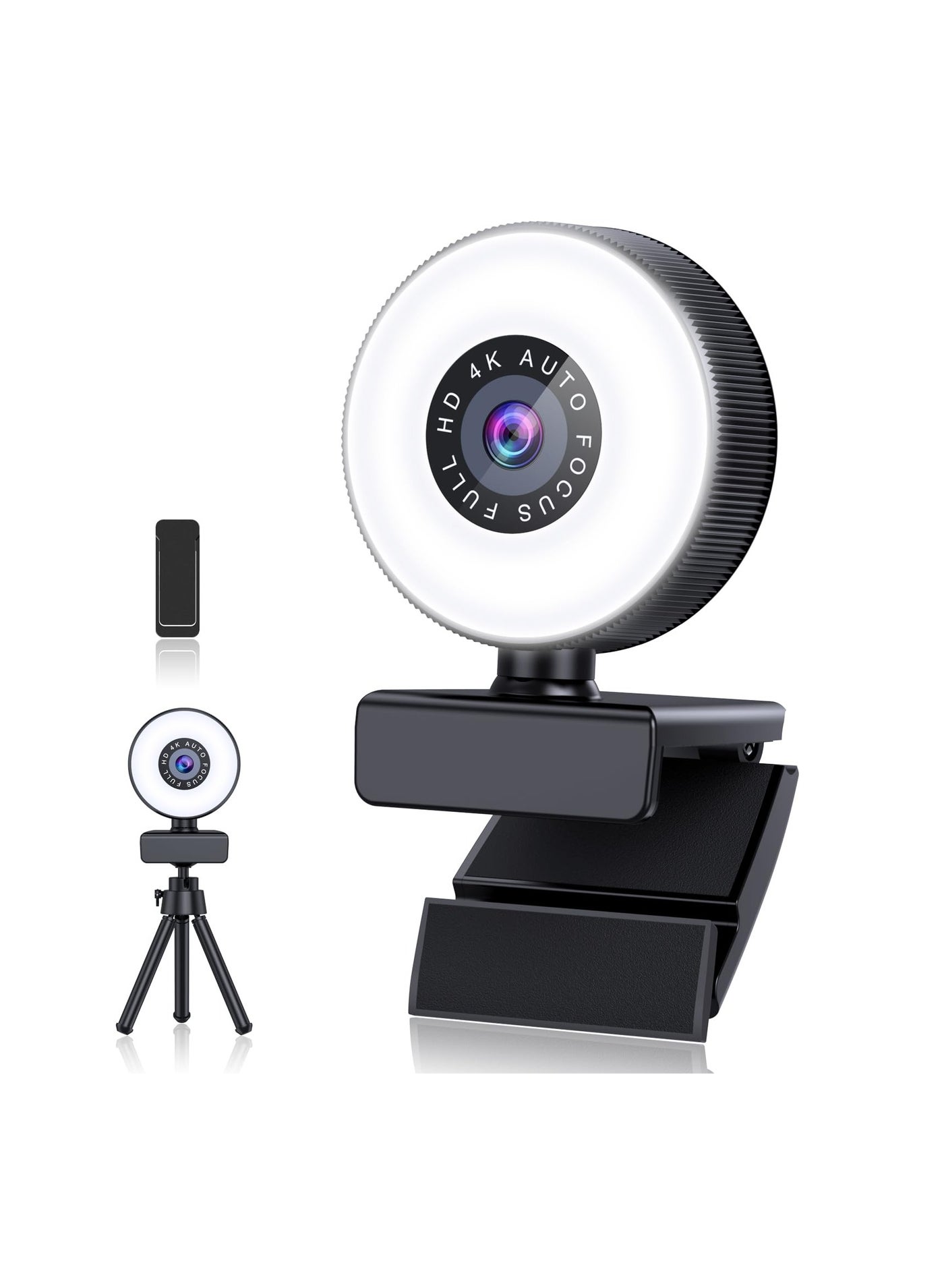 SYOSI 4K Webcam, HD Autofocus Webcam with Microphone, Adjustable Light Computer Camera with Privacy Cover and Tripod Stand, Plug and Play USB Webcam for Laptop Desktop Video Calling