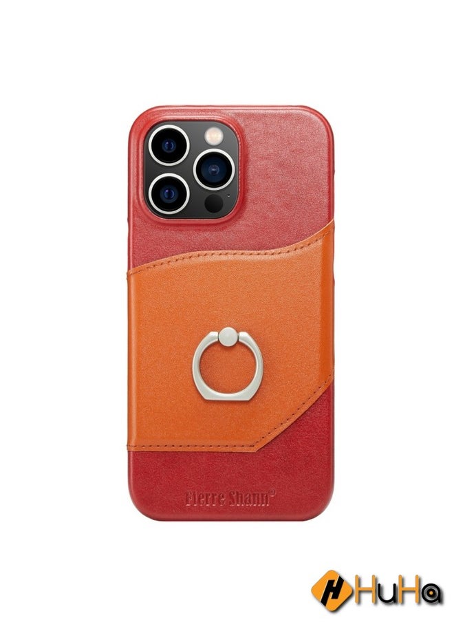 Generic - Case Cover For iPhone 15 Pro Max Fierre Shann Oil Wax Texture Genuine Leather Back Cover Phone Case Red - Image 1