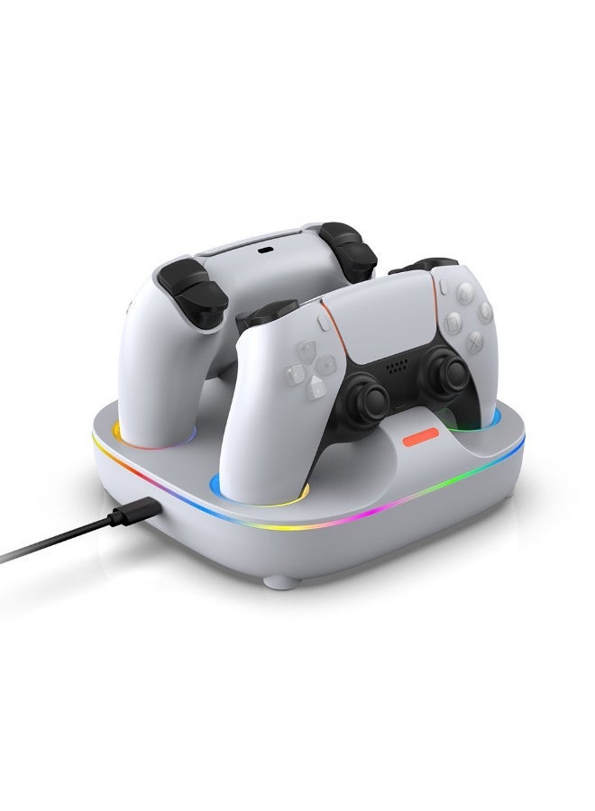 DOBE TP5-35115 PS5 DualSense Controller Charging Dock with RGB Lighting Effects, White - Image 1