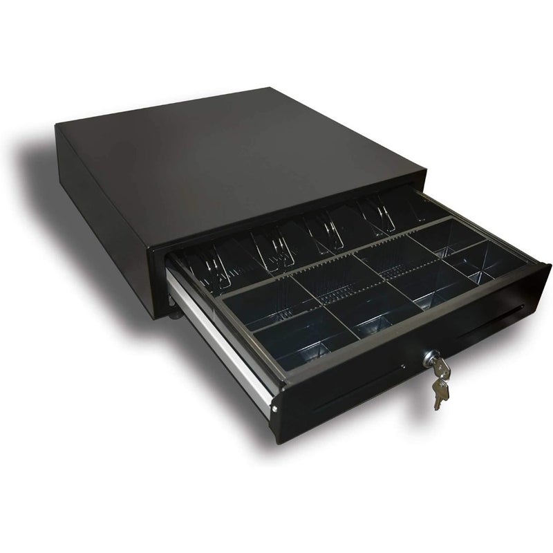 OSCAR Point Of Sale POS Cash Drawer OCH-410 Heavy Duty Automatic Open Bell Enabled RJ11 And RJ12 Printer Interface Status Micro Switch 5 Notes 8 Coins Black - Image 1