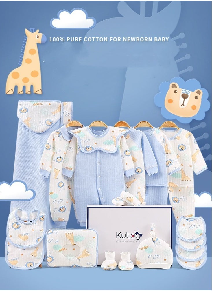 MIXDE 22pcs Olive Blue Cotton Baby Gift Box Newborn Carryover Clothing Gift Set 