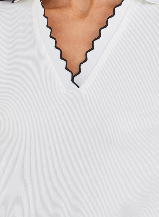 Styli Rib Knit Short Sleeve Polo Neck Top - Image 4