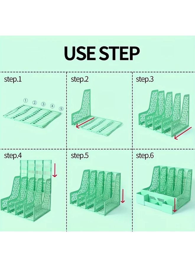 منظم الملفات المكتبي الأزرق ٤ أقسام صندوق تخزين بلاستيكي موفر للمساحة - Image 5