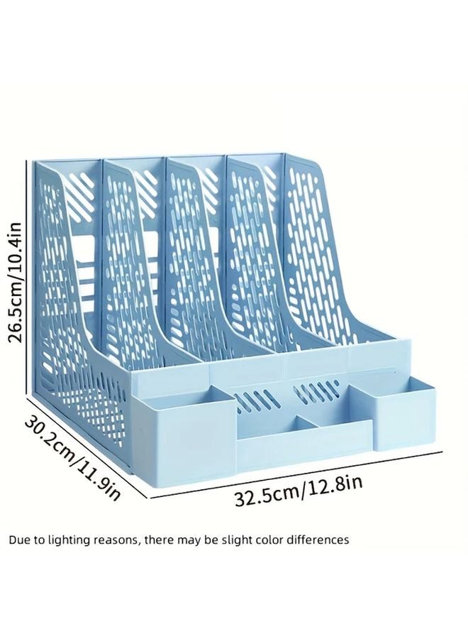 منظم الملفات المكتبي الأزرق ٤ أقسام صندوق تخزين بلاستيكي موفر للمساحة - Image 1