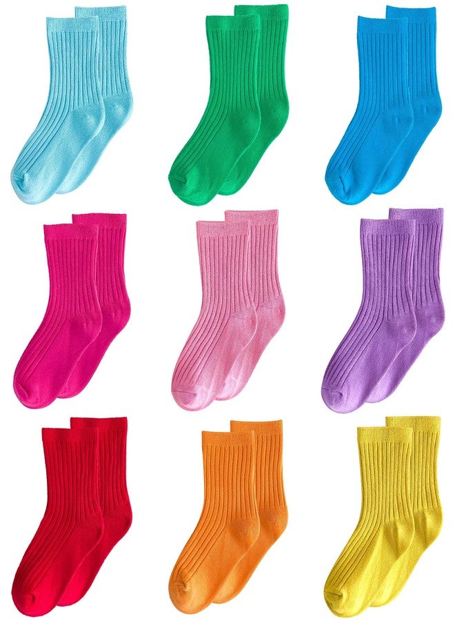 Mini Panda Little Girl's Socks, Girls Socks Cute ,girls Crew Socks 9 Pairs Pack, 9 Pairs-5, 9-12 Years - Image 1