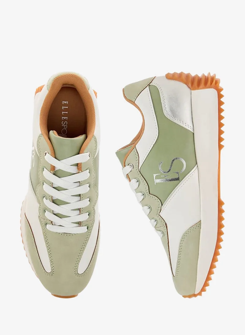 ELLE Women's Panelled Sneakers With Lace-Up Closure