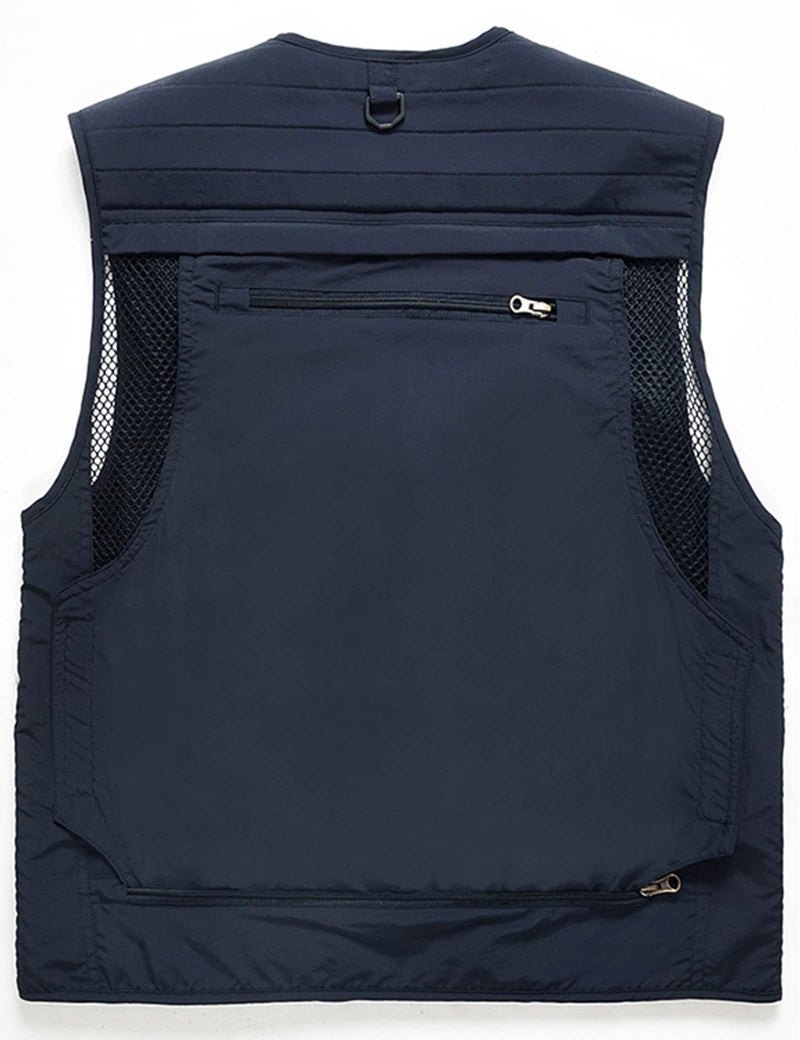 Flygo Men's Casual Lightweight Outdoor Fishing Work Safari Travel Photo Cargo Vest Jacket Multi Pockets(3X-Large, Navy Blue) - Image 2
