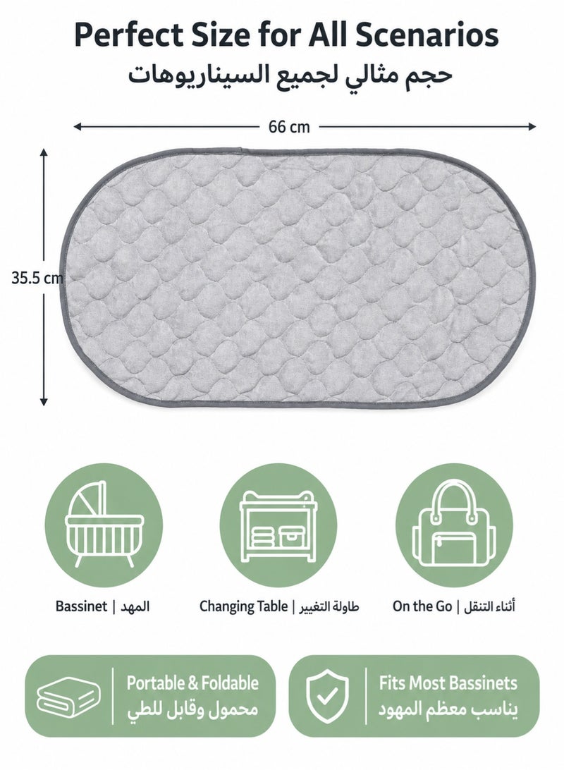 SQ Kids 3-Pack Waterproof Bamboo Diaper Changing Pad Liners - Reusable & Washable Oval Changing Mat for Diaper Bags & Changing Tables - 68x35.5cm (2 Grey, 1 White) - Image 3