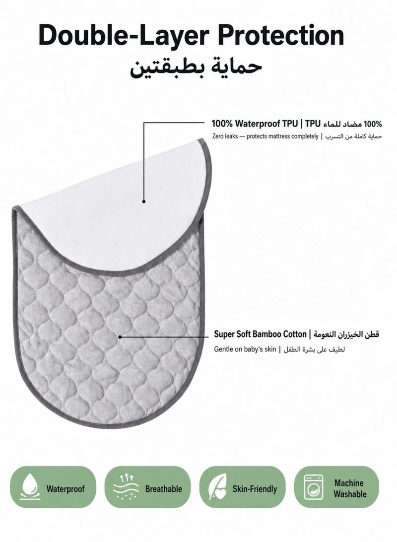 SQ Kids 3-Pack Waterproof Bamboo Diaper Changing Pad Liners - Reusable & Washable Oval Changing Mat for Diaper Bags & Changing Tables - 68x35.5cm (2 Grey, 1 White) - Image 5