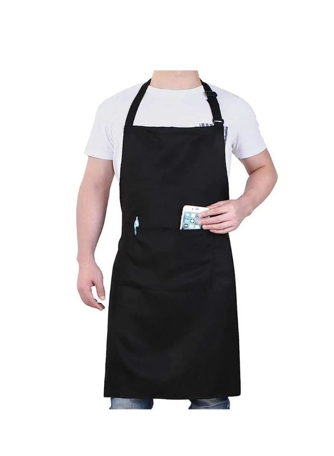 مريلة مطبخ مع جيب للرجال والنساء مريلة قابلة للتعديل مقاومة للماء والزيوت اللون اسود - Image 1