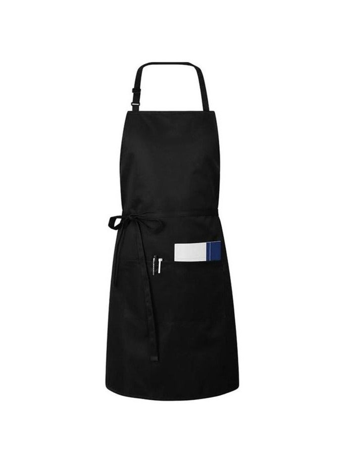 مريلة مطبخ مع جيب للرجال والنساء مريلة قابلة للتعديل مقاومة للماء والزيوت اللون اسود - Image 2