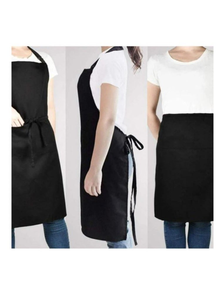 مريلة مطبخ مع جيب للرجال والنساء مريلة قابلة للتعديل مقاومة للماء والزيوت اللون اسود - Image 3