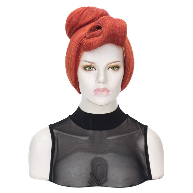 QACCF 50s Women Wig 60s Short Red Vintage Updo Halloween Costume Bun Party Wig