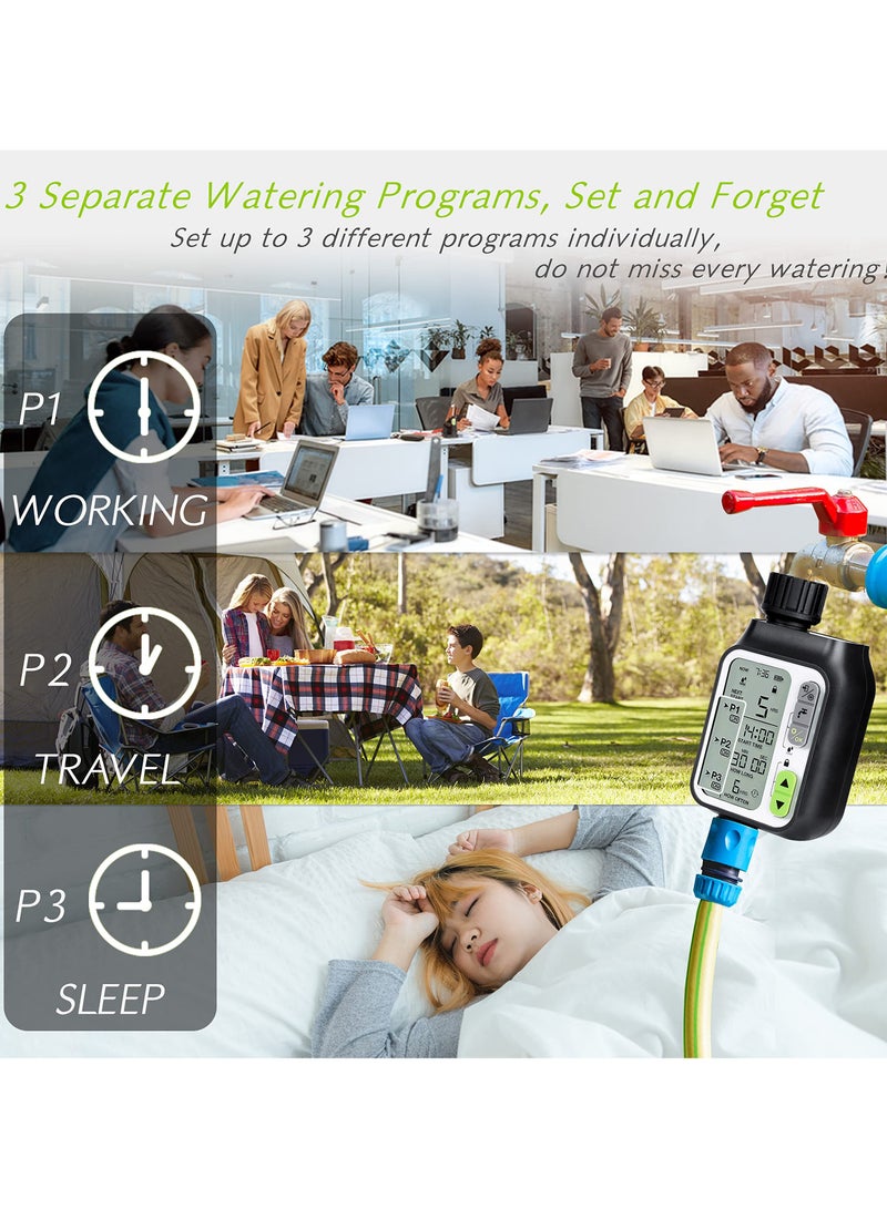SYOSI Sprinkler Timer, Programmable Garden Hose Timer with 3 Separate Watering Programs and Rain Auto Sensor Function, Waterproof Hose Timer with Child Lock/Rain Barrel/3.5' HD Screen - Image 3