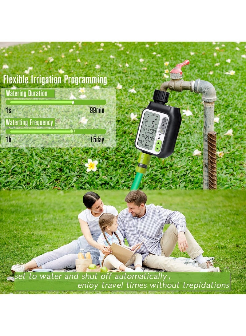 SYOSI Sprinkler Timer, Programmable Garden Hose Timer with 3 Separate Watering Programs and Rain Auto Sensor Function, Waterproof Hose Timer with Child Lock/Rain Barrel/3.5' HD Screen - Image 2