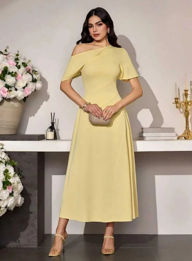 Take Two Yellow Solid Asymmetric Neck A-Line Maxi Dress