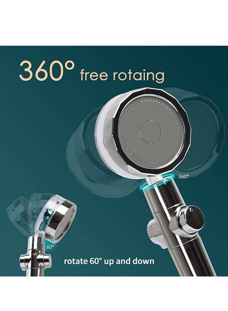 Shower Heads, High Pressure Handheld Turbo Fan Shower, Hydro Jet Shower Head Kit and Pause Switch, Water Softener Shower Head Hydro Shower Jet Head Turbo charged Shower Head Blue - Image 3