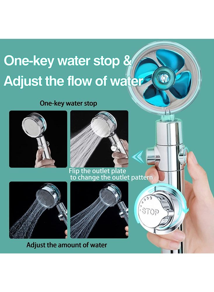 Shower Heads, High Pressure Handheld Turbo Fan Shower, Hydro Jet Shower Head Kit and Pause Switch, Water Softener Shower Head Hydro Shower Jet Head Turbo charged Shower Head Blue - Image 2