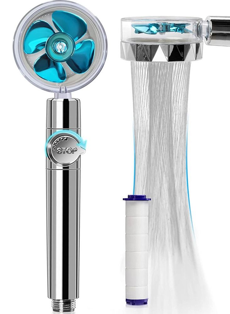 Shower Heads, High Pressure Handheld Turbo Fan Shower, Hydro Jet Shower Head Kit and Pause Switch, Water Softener Shower Head Hydro Shower Jet Head Turbo charged Shower Head Blue - Image 1