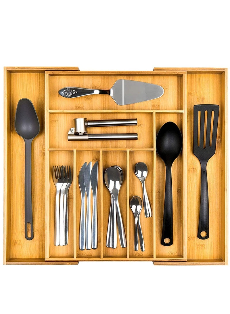 Arabest Bamboo Expandable Utensil Drawer Organizer, Silverware Tray Organizer, Wood Dividers Storage Drawer for Silverware, Flatware, Knives In Kitchen, Bedroom, Living Room - Image 1
