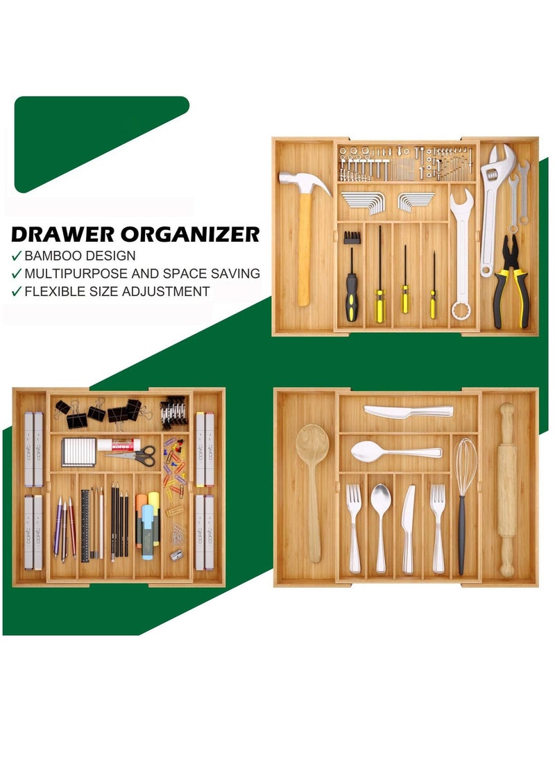 Arabest Bamboo Expandable Utensil Drawer Organizer, Silverware Tray Organizer, Wood Dividers Storage Drawer for Silverware, Flatware, Knives In Kitchen, Bedroom, Living Room - Image 2