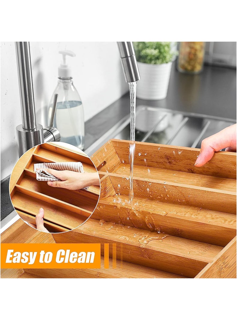 Arabest Bamboo Expandable Utensil Drawer Organizer, Silverware Tray Organizer, Wood Dividers Storage Drawer for Silverware, Flatware, Knives In Kitchen, Bedroom, Living Room - Image 5