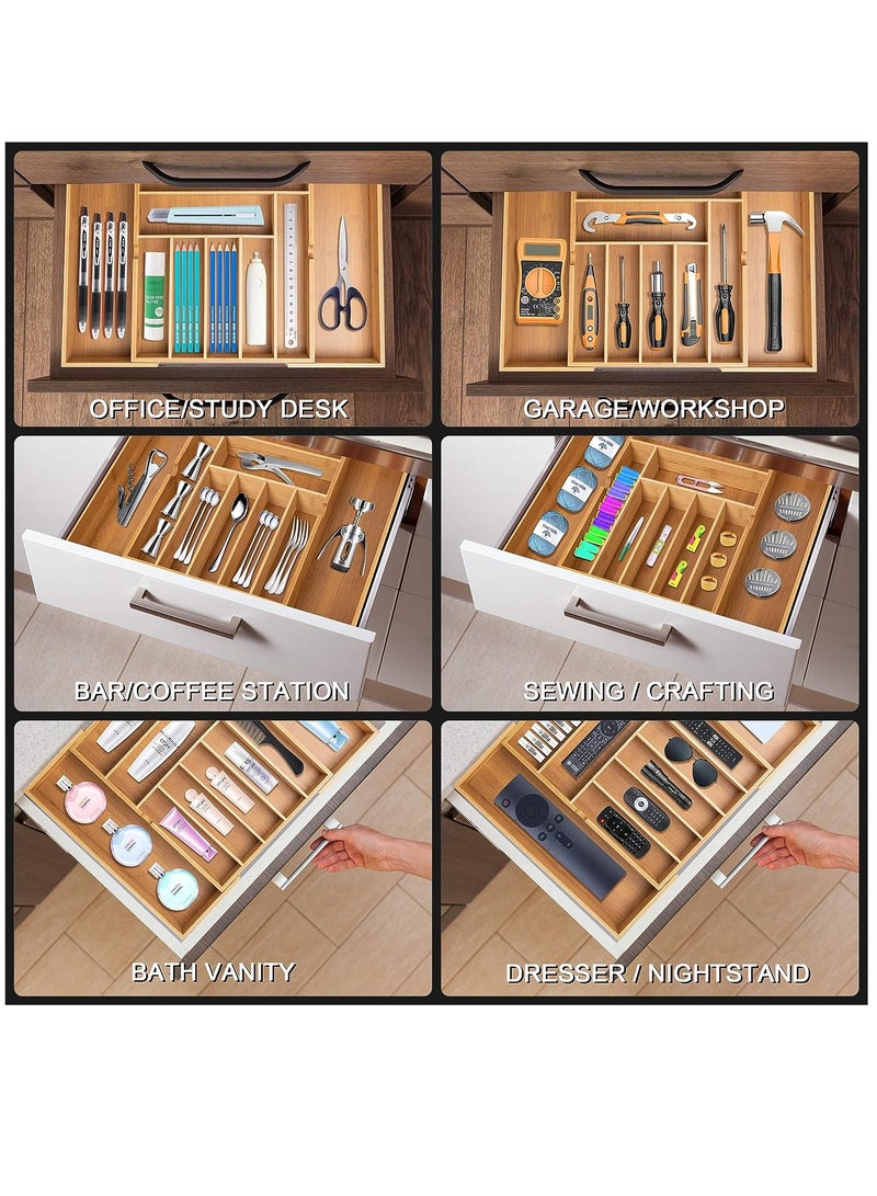 Arabest Bamboo Expandable Utensil Drawer Organizer, Silverware Tray Organizer, Wood Dividers Storage Drawer for Silverware, Flatware, Knives In Kitchen, Bedroom, Living Room - Image 3