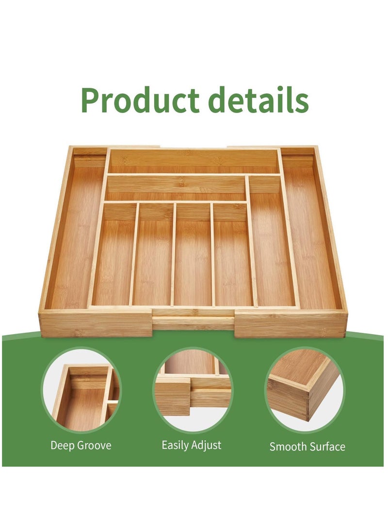 Arabest Bamboo Expandable Utensil Drawer Organizer, Silverware Tray Organizer, Wood Dividers Storage Drawer for Silverware, Flatware, Knives In Kitchen, Bedroom, Living Room - Image 4