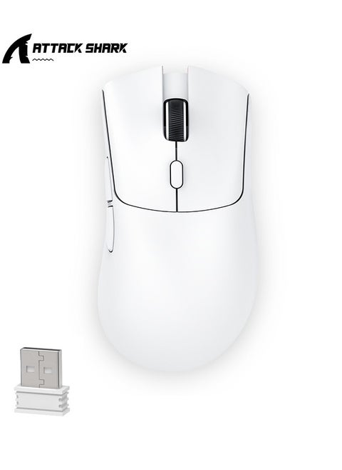 R1 Wireless Gaming Mouse,PixArt PAW3311 Optical Sensor 18K DPI,59g Lightweight 2.4Ghz/BT5.2/Wired Computer Mice with Programmable Buttons for PC/Laptop/Win/Mac-White& Grip Tape