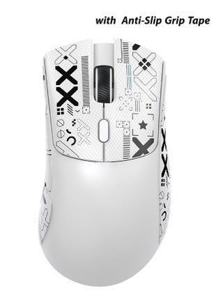 ماوس ألعاب لاسلكي R1، مستشعر بصري PixArt PAW3311 بدقة 18 ألف نقطة في البوصة، وزن 59 جرام، خفيف الوزن 2.4 جيجاهرتز/BT5.2/فأرة كمبيوتر سلكية مع أزرار قابلة للبرمجة لأجهزة الكمبيوتر الشخصية/الكمبيوتر المحمول/ويندوز/ماك - أبيض وشريط لاصق - view 2