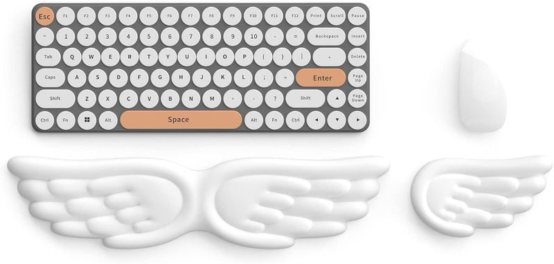 NALACAL مسند معصم لوحة المفاتيح Angel Wing، وسادة معصم ماوس من إسفنج الذاكرة 3 في 1، مسند معصم لوحة ماوس للكمبيوتر واللاب توب، مسند معصم ناعم للوحة المفاتيح، كتابة سهلة وتخفيف الألم، لون أبيض - Image 1