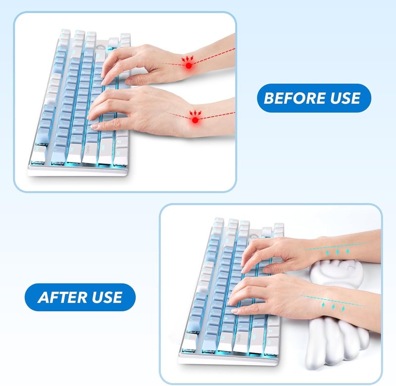 NALACAL مسند معصم لوحة المفاتيح Angel Wing، وسادة معصم ماوس من إسفنج الذاكرة 3 في 1، مسند معصم لوحة ماوس للكمبيوتر واللاب توب، مسند معصم ناعم للوحة المفاتيح، كتابة سهلة وتخفيف الألم، لون أبيض - Image 2