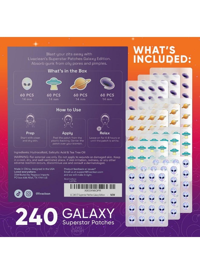 LivaClean - 240 Ct Superstar Pimple Patches Galaxy Edition W/Salicylic Acid & Tea Tree Oil Pimple Patches Cute Pimple Patches For Face Pimple Patch Hydrocolloid Acne Patches - Image 1