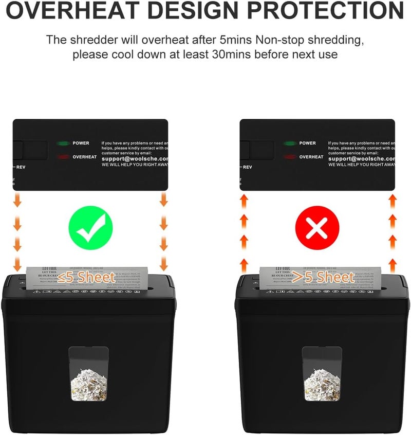 Woolsche Paper Shredder for Home,5 Sheet Desktop Cross Cut with 2.38-Gallon Basket Shredder,P-4 Security Level, 4-Mode Design, Shreds Paper/Credit Card - Durable, with Jam Proof Function for Home - Image 5
