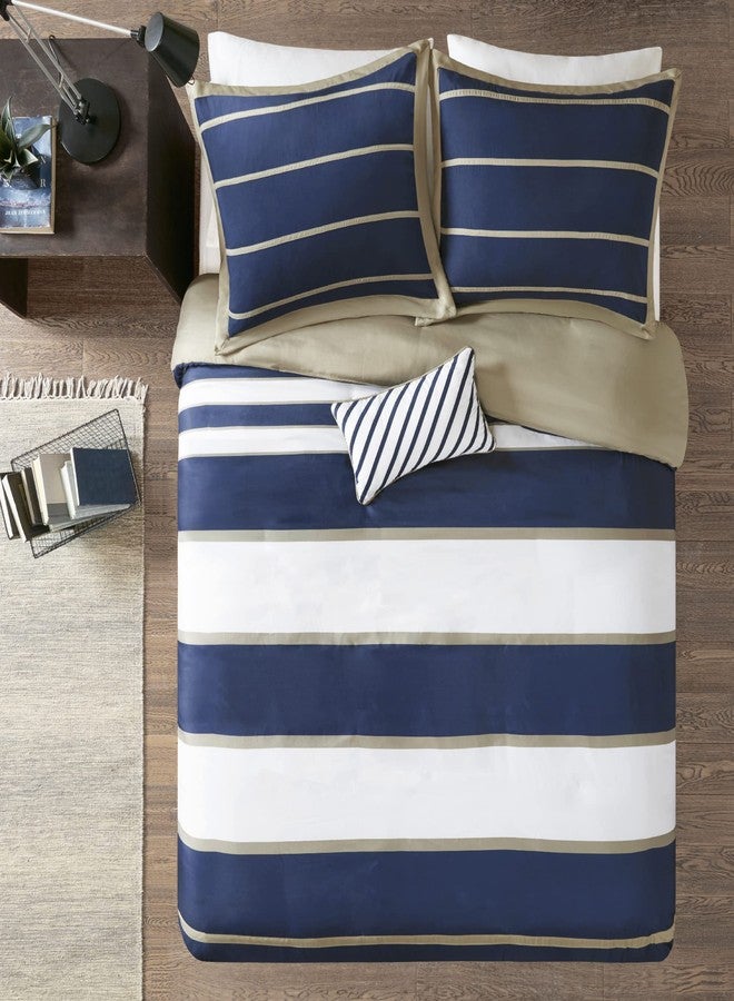 Intelligent Design Ashton Duvet Modern Casual Vibrant Colorblock Design, All Season Comforter Cover Teen Bedding, Boys Bedroom Décor, King/Cal King, Khaki/Navy 4 Piece - Image 4