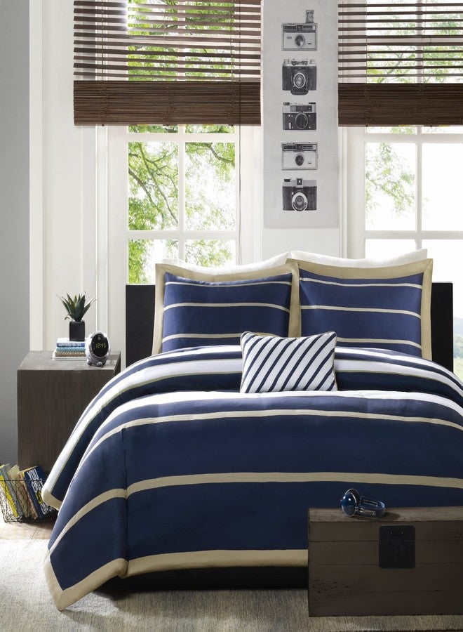 Intelligent Design Ashton Duvet Modern Casual Vibrant Colorblock Design, All Season Comforter Cover Teen Bedding, Boys Bedroom Décor, King/Cal King, Khaki/Navy 4 Piece - Image 3